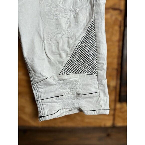 Rock Revival Jean Shorts "Rodd" White Splash Leather Inserts Shorts 40 90’s - Picture 5 of 12